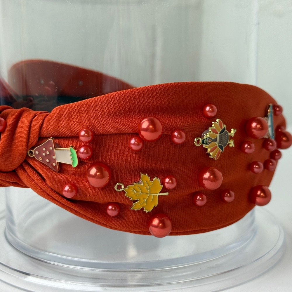 Red Beaded Headband with Pumpkin Charms - Picture 3 of 6